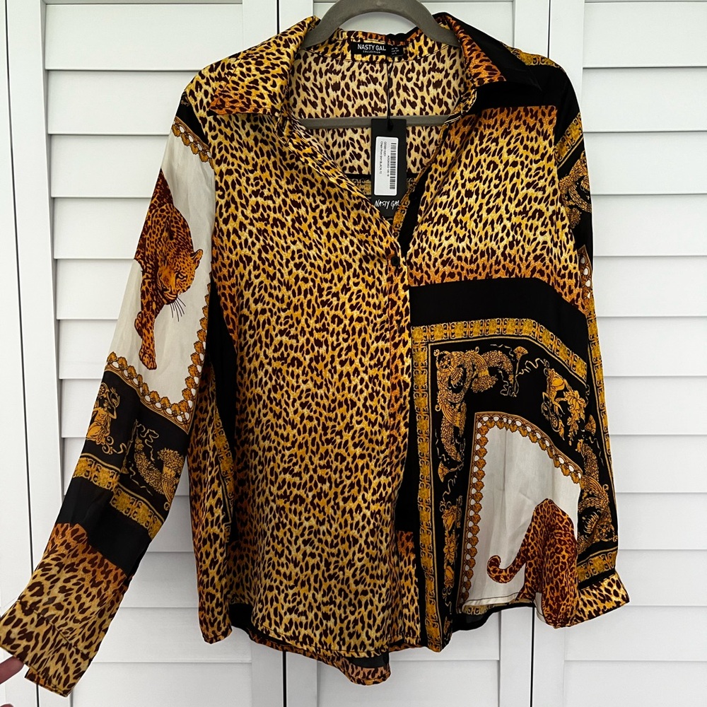 Nasty Gal leopard print button-down, new with tags!